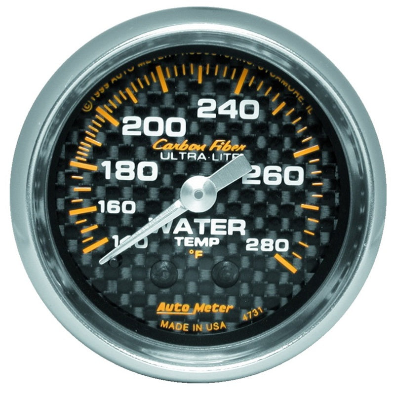 Auto Meter Carbon Fiber Water Temperature Gauge - 2-1/16" - 140°-280° F