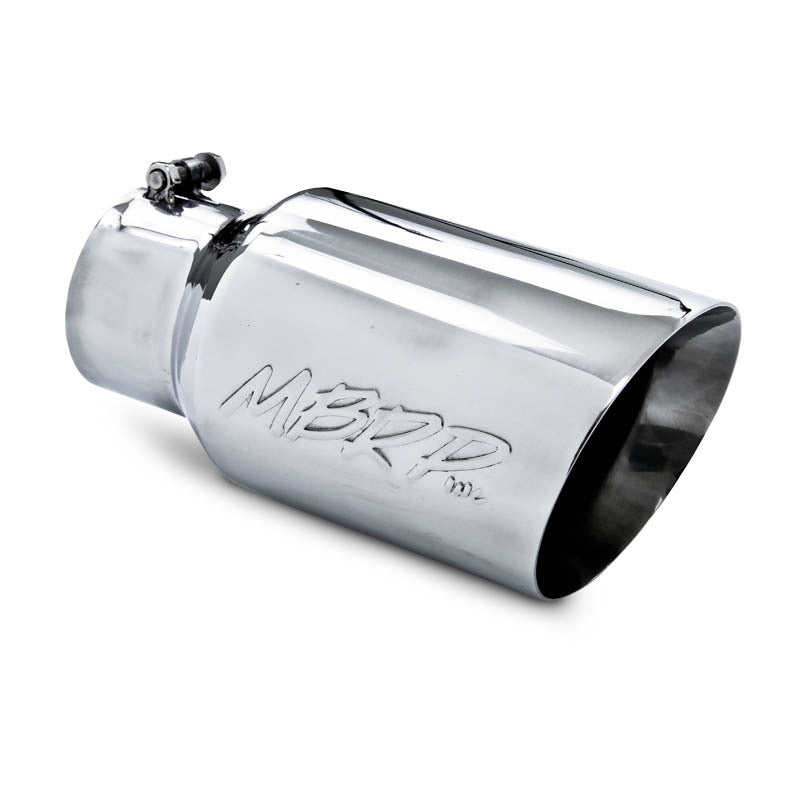 MBRP Pro Series Diesel Exhaust Tips Clamp-On Exhaust Tip - 4 in Inlet - 6 in Round Outlet - 12 in Long - Double Wall - Beveled Edge - Angled Cut