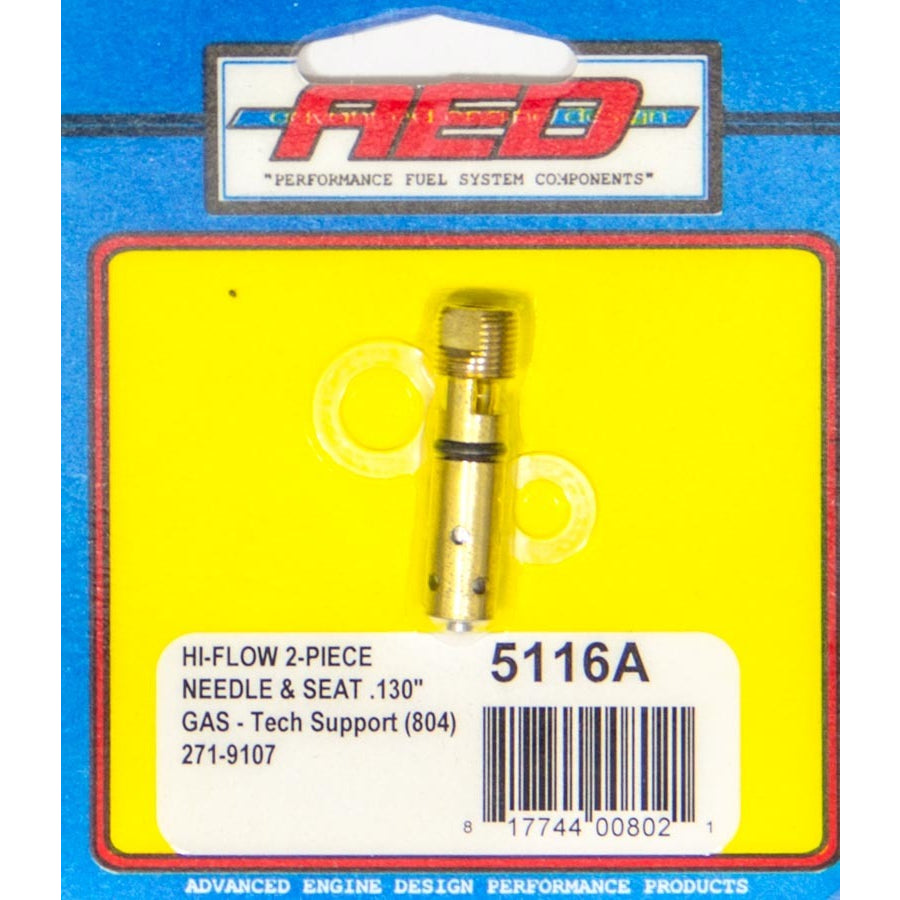 AED Performance High Flow Bottom Feed Needle and Seat Adjustable 0.130 Orifice Viton - Holley/Quick Fuel Carburetors