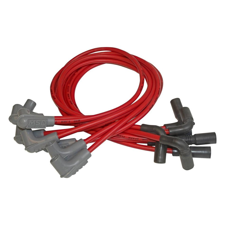 MSD Super Conductor Spiral Core 8.5 mm Spark Plug Wire Set - Red - Factory Style Boots / Terminals - GM LT-Series 1992-97