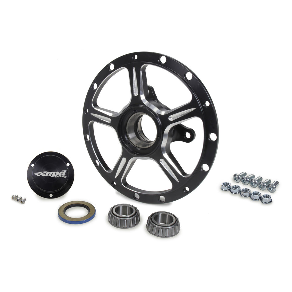 MPD Wheel Hub - Driver Side - Bearings/Center Cap/Hardware/Seals - Aluminum - Black - Sprint Car