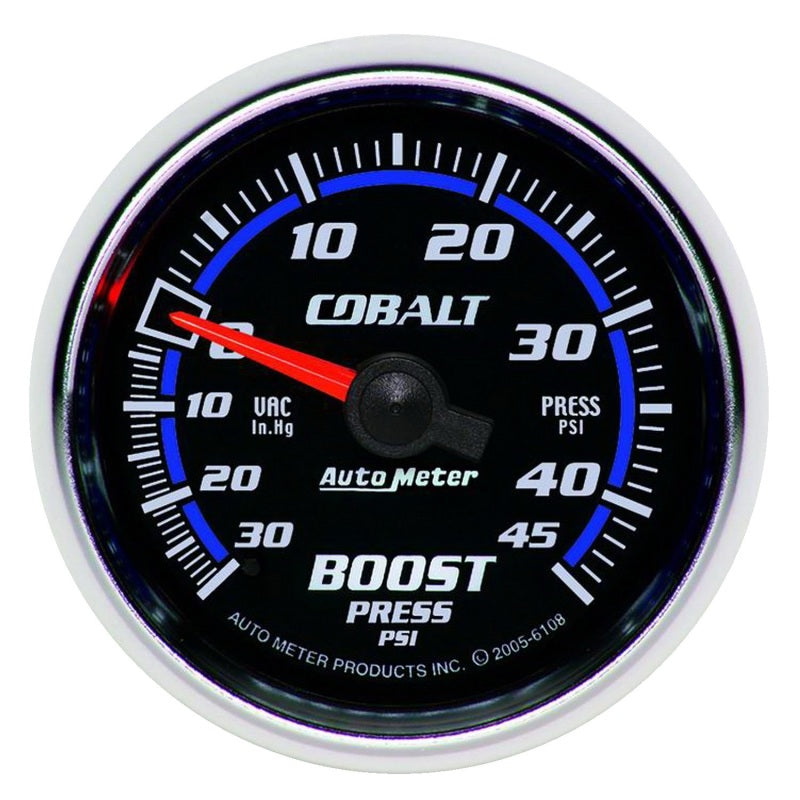 Auto Meter Cobalt 30 in HG-45 psi Boost / Vacuum Gauge - Mechanical - Analog - 2-1/16 in Diameter - Black Face