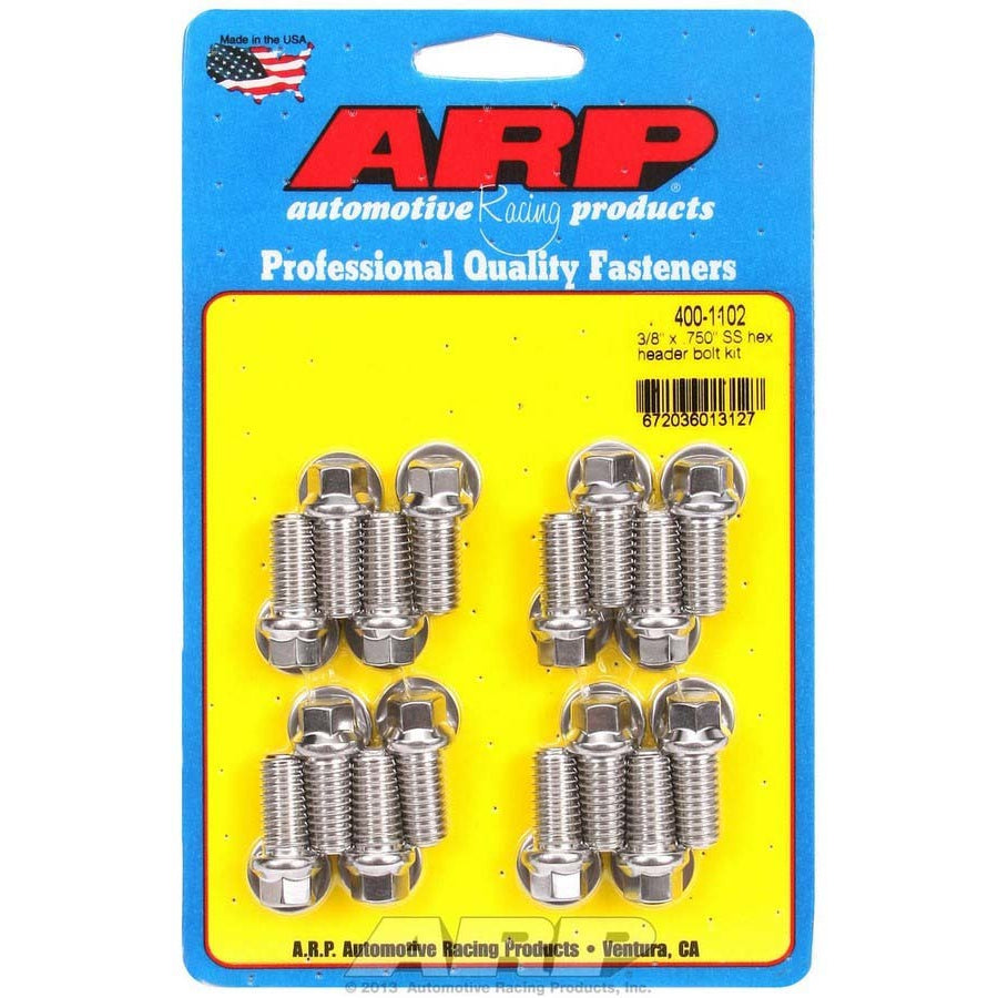 ARP Stainless Steel Header Bolt Kit - Ford - 3/8" Diameter, .750" Length - Hex Head - (16 Pack)