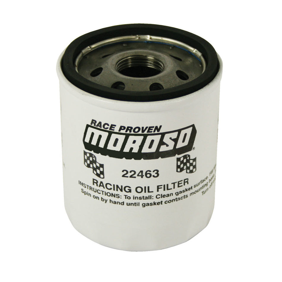 Moroso Screw-On Canister Oil Filter - 3.500 in Tall - 22 mm x 1.50 Thread - White Paint - Ford Modular / GM LS-Series