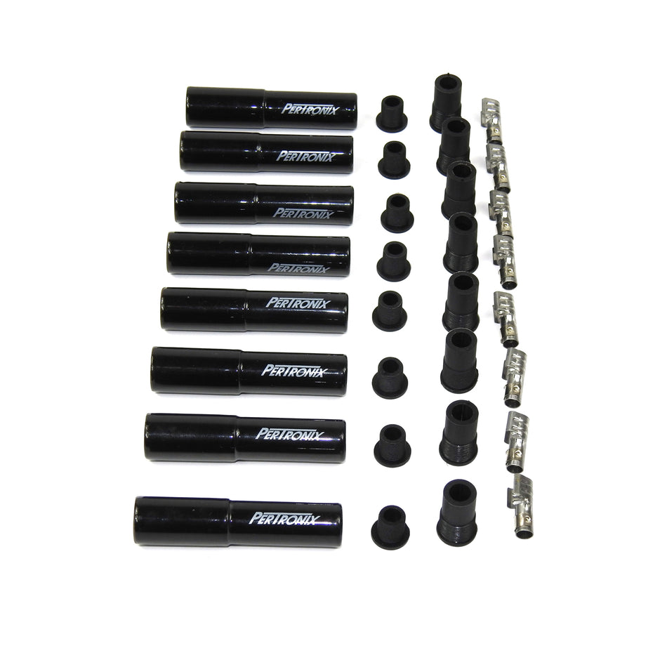 PerTronix Spark Plug Boot/Terminal Kit - 8 mm - Ceramic - Black - Straight (Set of 8)