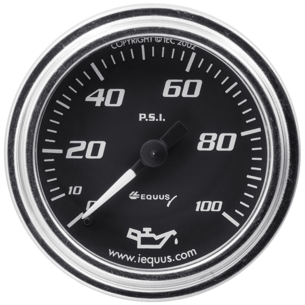 Equus 7000 Classic Series 0-100 psi Oil Pressure Gauge - Mechanical - Analog - Full Sweep - 2 in Diameter - Black Face