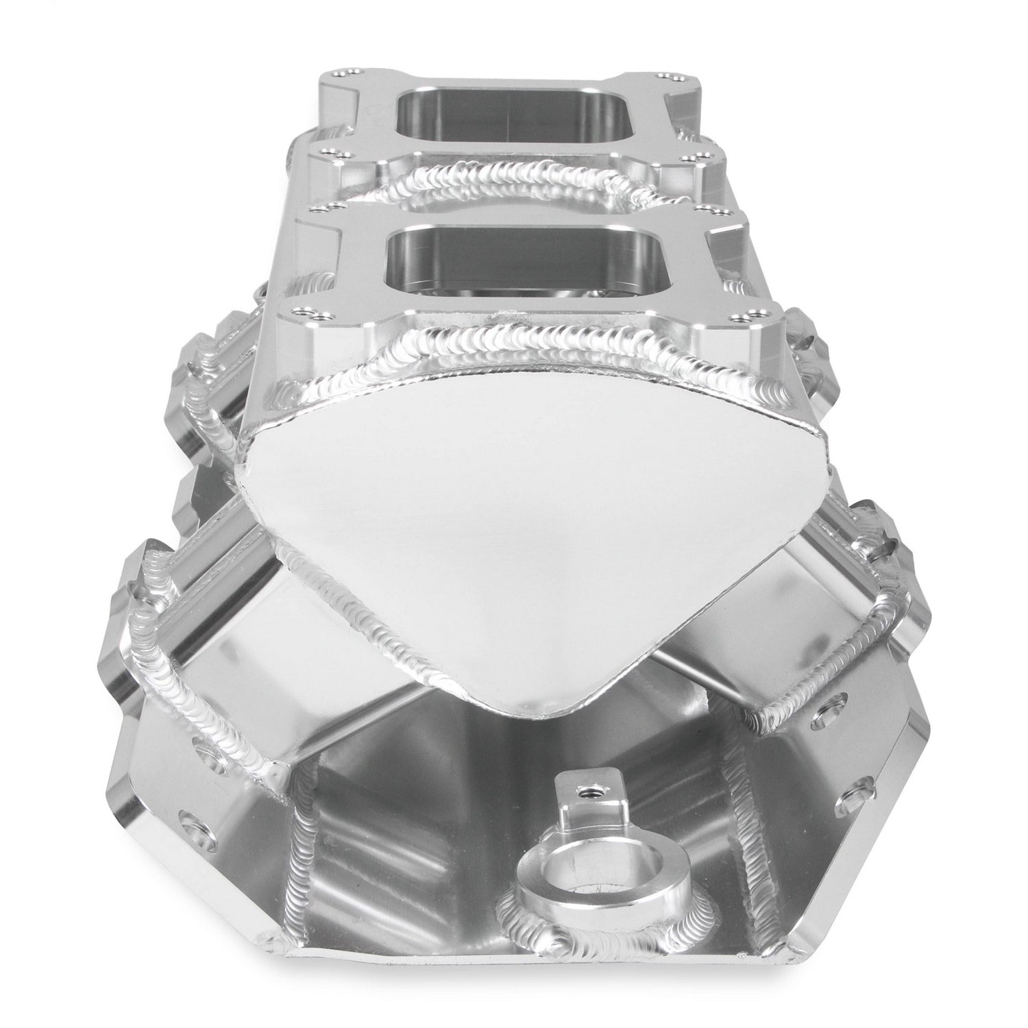Sniper Fabricated Intake Manifold BBC Single Plane 2 x 4150 Silver with Sniper Logo