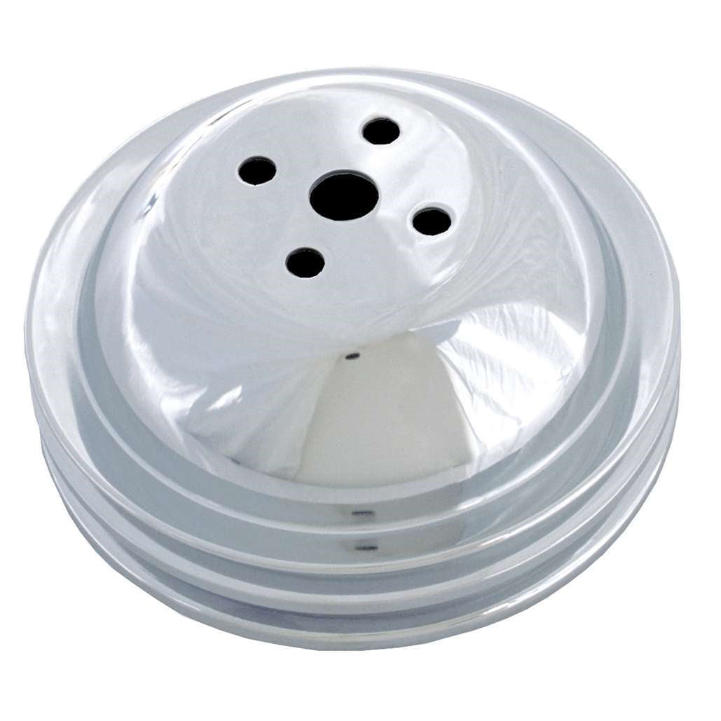 Trans-Dapt V-Belt 2 Groove Water Pump Pulley - 6.3 in Diameter - Chrome - Short Water Pump - Big Block Chevy