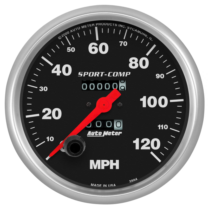 Auto Meter Sport-Comp 120 MPH Speedometer - Mechanical - Analog - 5 in Diameter - Black Face