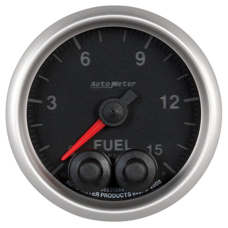 Auto Meter Elite Series 0-15 psi Fuel Pressure Gauge - Electric - Analog - Full Sweep - 2-1/16 in Diameter - Peak and Warn - Black Face