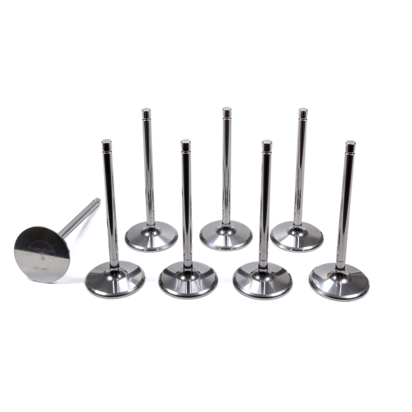 Del West 11/32" Titanium Intake Valves - 2.150", + .600" Long, Radius Groove - (Set of 8)
