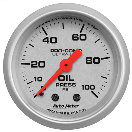 Auto Meter Mini Ultra-Lite Oil Pressure Gauge - 2-1/16" - 0-100 PSI