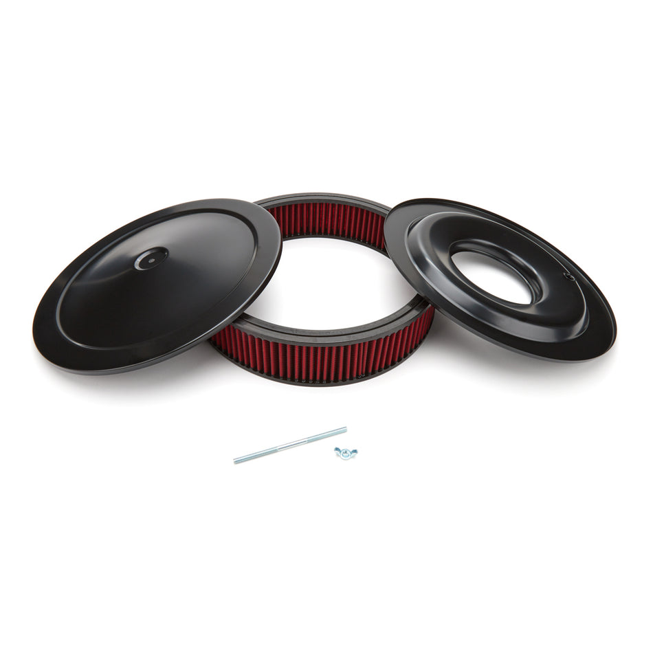 Racing Power Performance Air Cleaner Assembly - 14 in Round - 3 in Tall - 5-1/8 in Carb Flange - Drop Base - Red Filter - Black