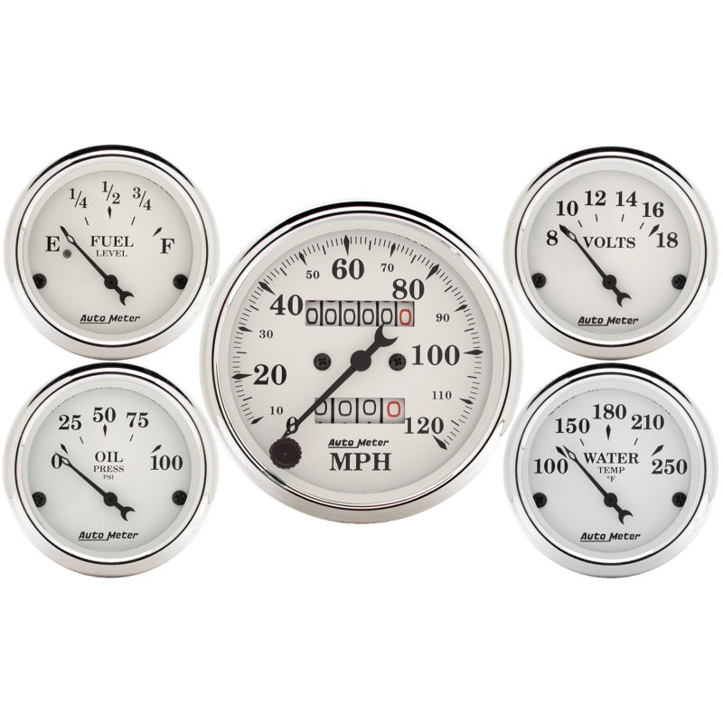 Auto Meter Old Tyme White Street Rod Kit - Includes 3-1/8 in. 120 MPH Mechanical Speedometer