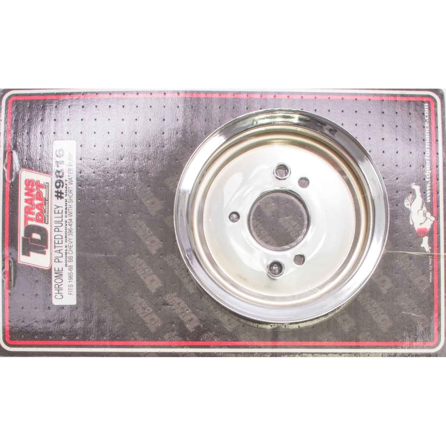 Trans-Dapt V-Belt 2 Groove Crankshaft Pulley - 7.6 in Diameter - Chrome - Short Water Pump - Big Block Chevy