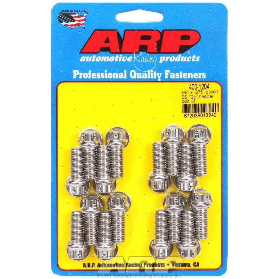 ARP Header Bolt - 3/8-16 in Thread - 0.875 in Long - 12 Point Head - Polished - Drilled - Big Block Chevy - Set of 16