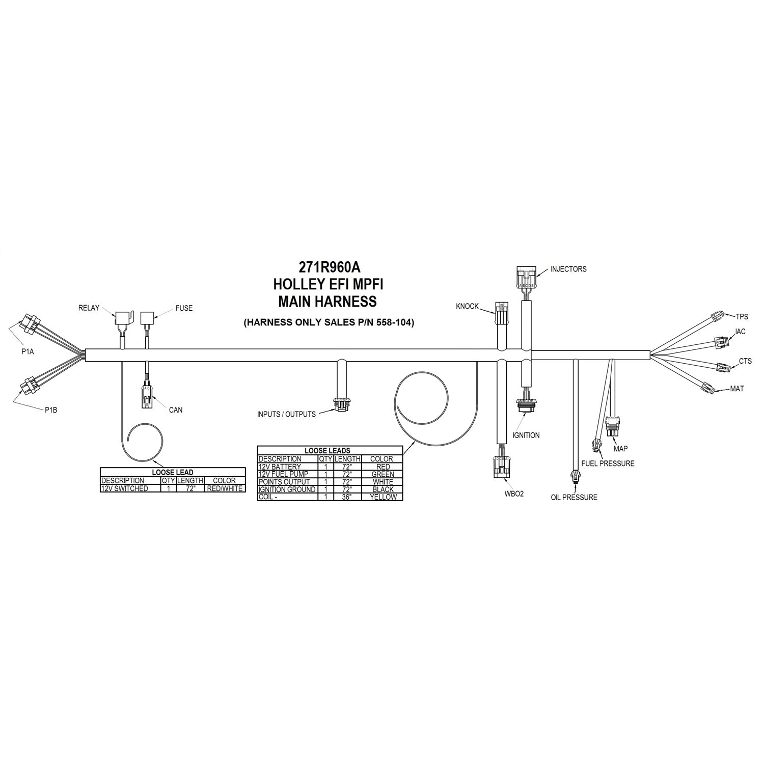 Holley EFI Universal MPFI Main Harness for HP EFI & Dominator EFI