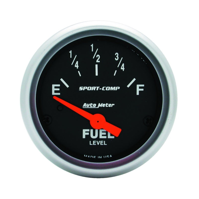 Auto Meter Sport-Comp 240-33 ohm Fuel Level Gauge - Electric - Analog - Short Sweep - 2-1/16 in Diameter - Black Face