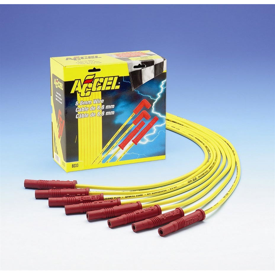 ACCEL Universal Fit Spiral 8.8mm Core Spark Plug Wire Set - Vari-Angle Boot w/ Male Tower Distributor Cap