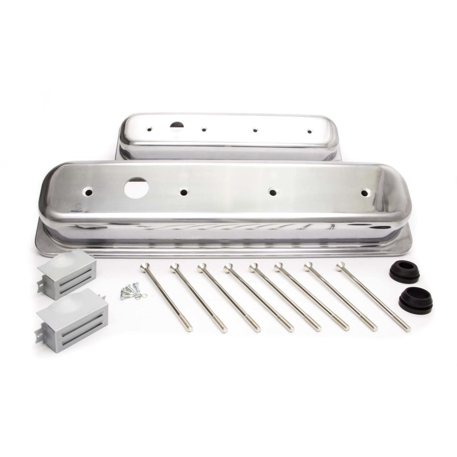 Racing Power Polished Aluminum Valve Covers - Short - SB Chevy 87-97 Valve Covers - (1) Hole