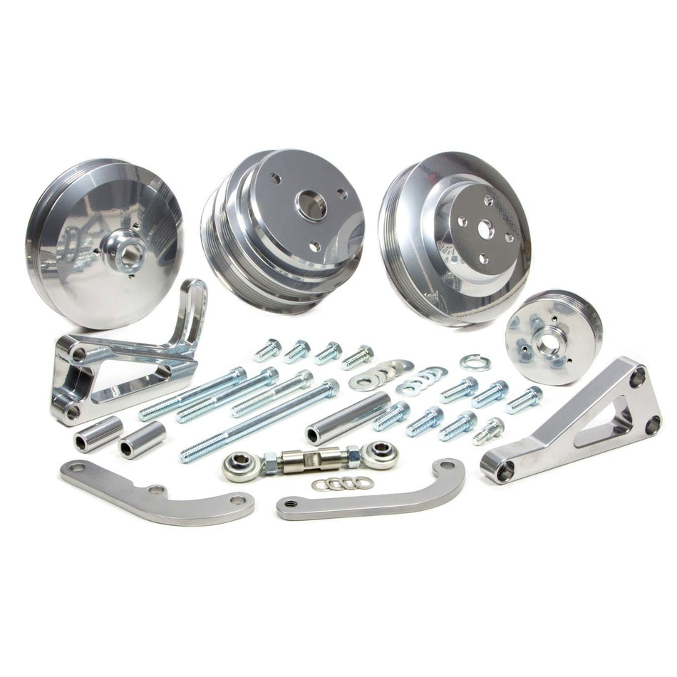 March Performance SB Chevy Serpentine Conv Low Cost Custom Silver Kit