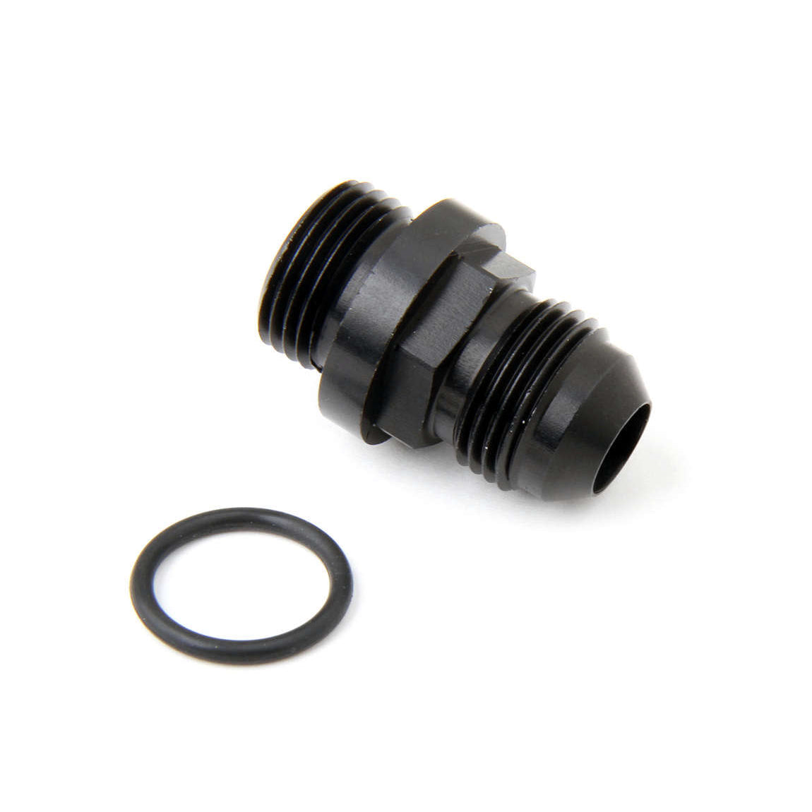 Holley Fuel Inlet Fitting-Short-8AN male fuel inlet fitting (black) with-8AN o-ring threads