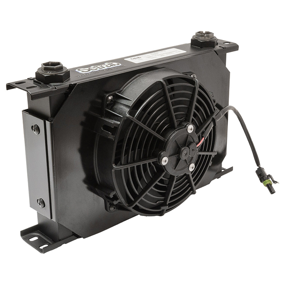 Setrab 6 Series Fluid Cooler - 11.38 x 12.99 x 7.60" - Plate Type - 167 mm - 12 V Fan - Aluminum - Black Paint - Universal