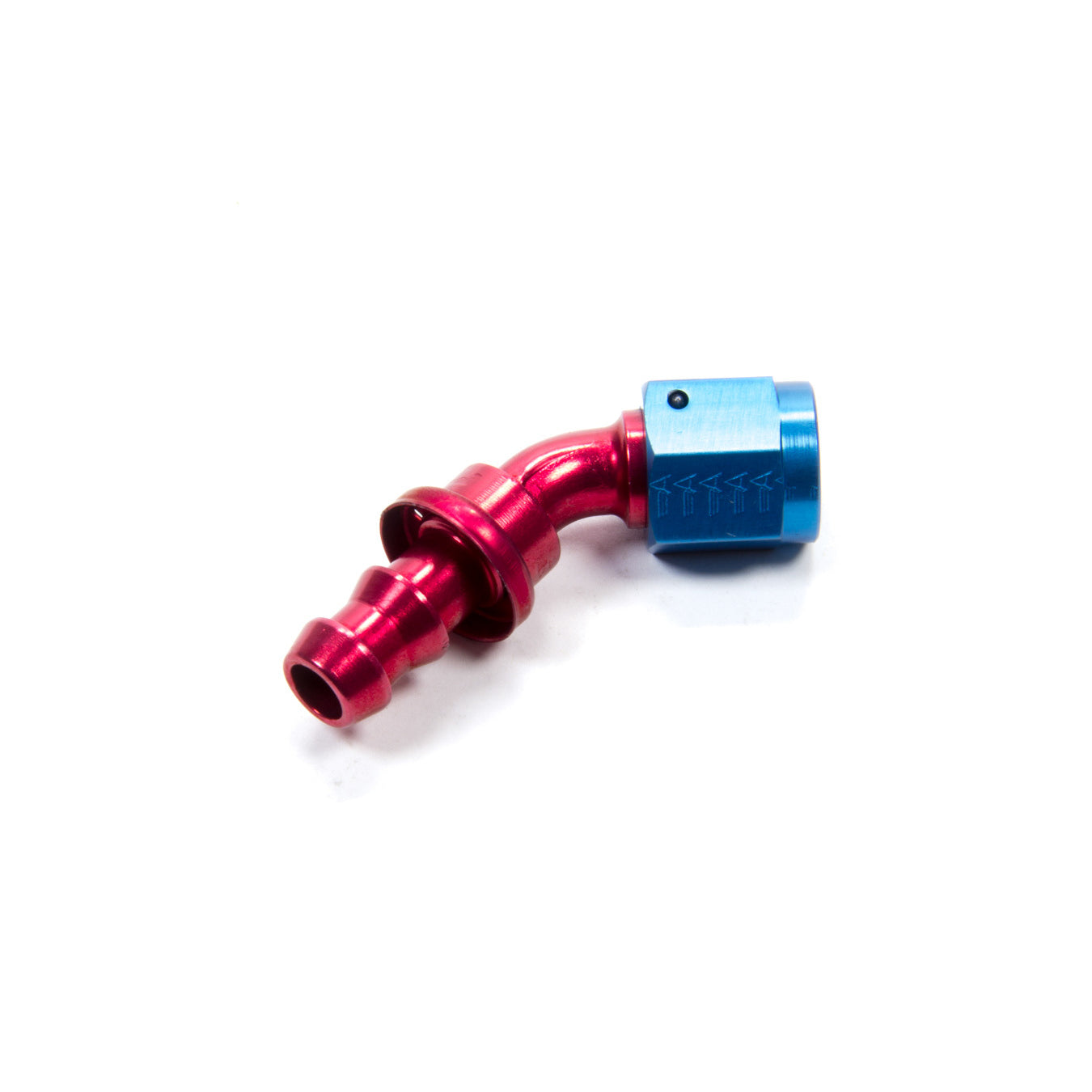 Aeroquip AQP Socketless 6 AN Hose Barb to 6 AN Female 45 Degree Hose End - Blue / Red Anodized FCM1522