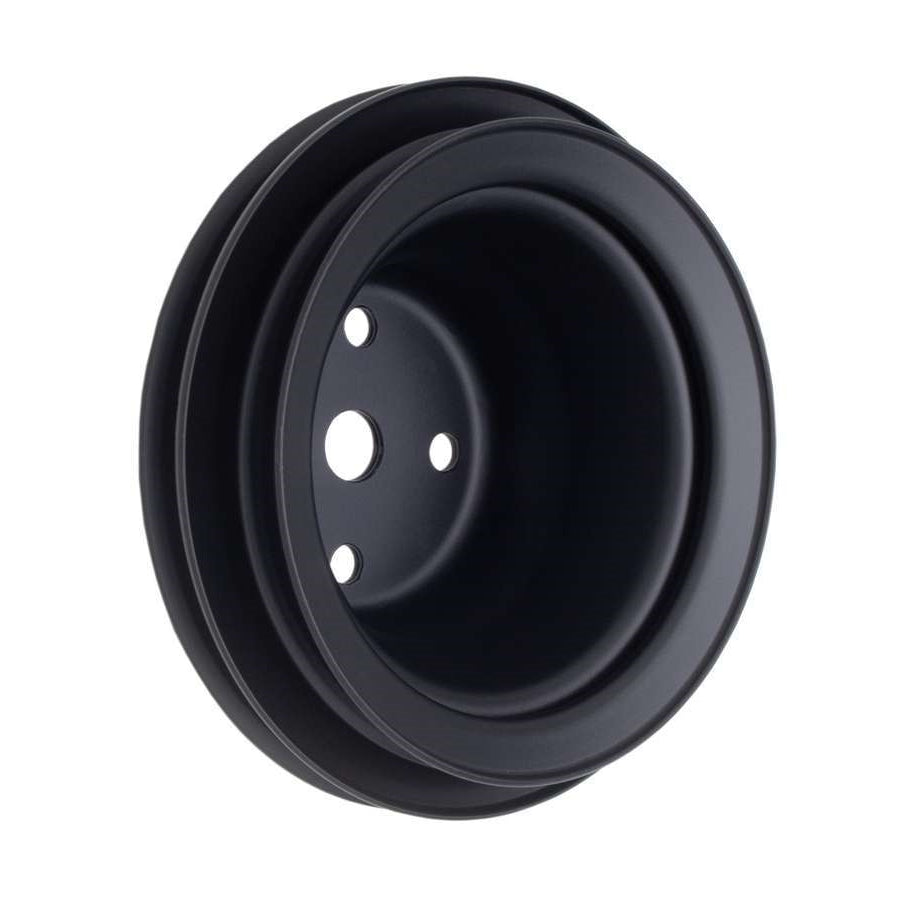 Trans-Dapt V-Belt 2 Groove Water Pump Pulley - 6.3 in Diameter - Black Powder Coat - Long Water Pump - Big Block Chevy