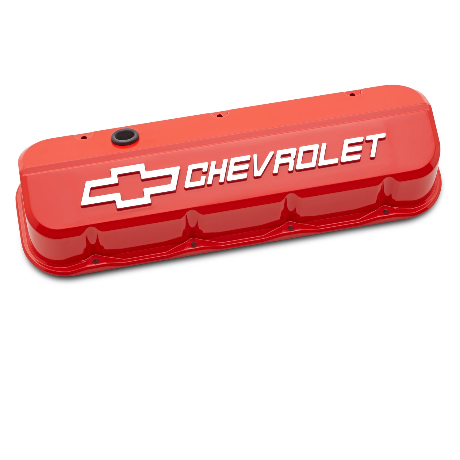 Proform Slant-Edge Tall Valve Cover - Baffled - Breather Hole - Raised Chevrolet Logo - Orange - Big Block Chevy (Pair)