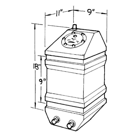 Jaz Products Drag Race 5 Gallon Fuel Cell - 9 in Wide x 11 in Deep x 18 in Tall - Two 8 AN Outlets - 6 AN Vent - Foam - Black