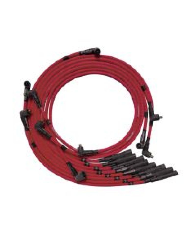 Moroso Ultra Spiral Core Spark Plug Wire Set - 8 mm - Sleeved - Red - Straight Plug Boots - Socket Style - Mopar B/RB-Series