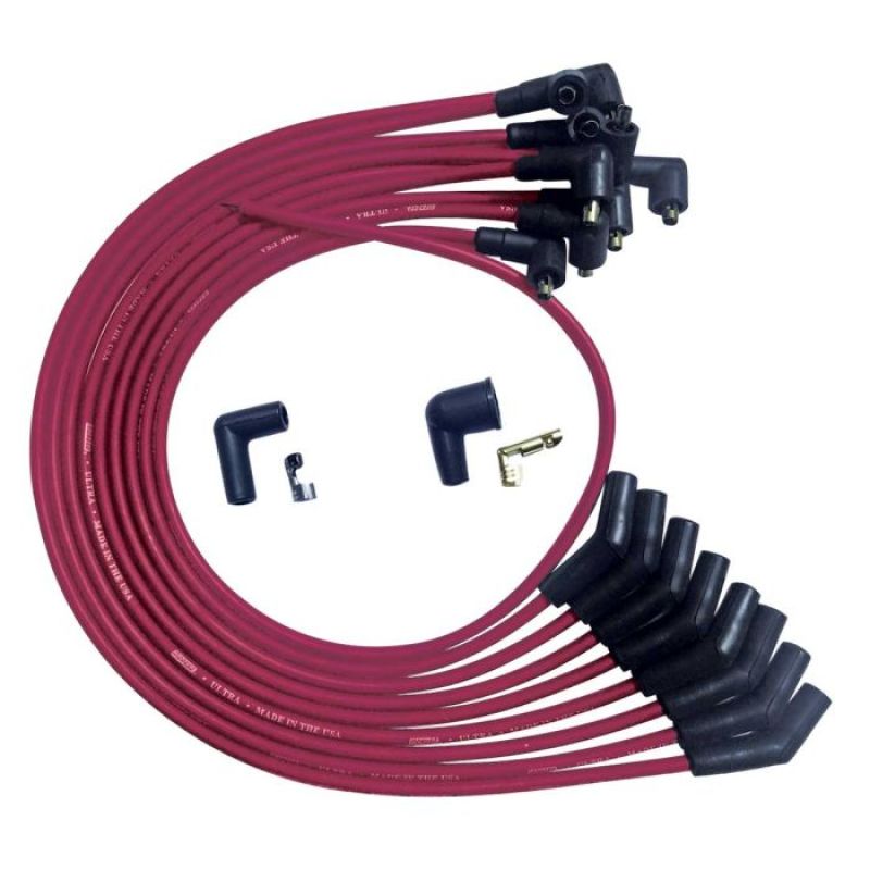 Moroso Ultra Spiral Core 8 mm Spark Plug Wire Set - Red - 135 Degree Plug Boots - Socket Style - Small Block Ford 52073