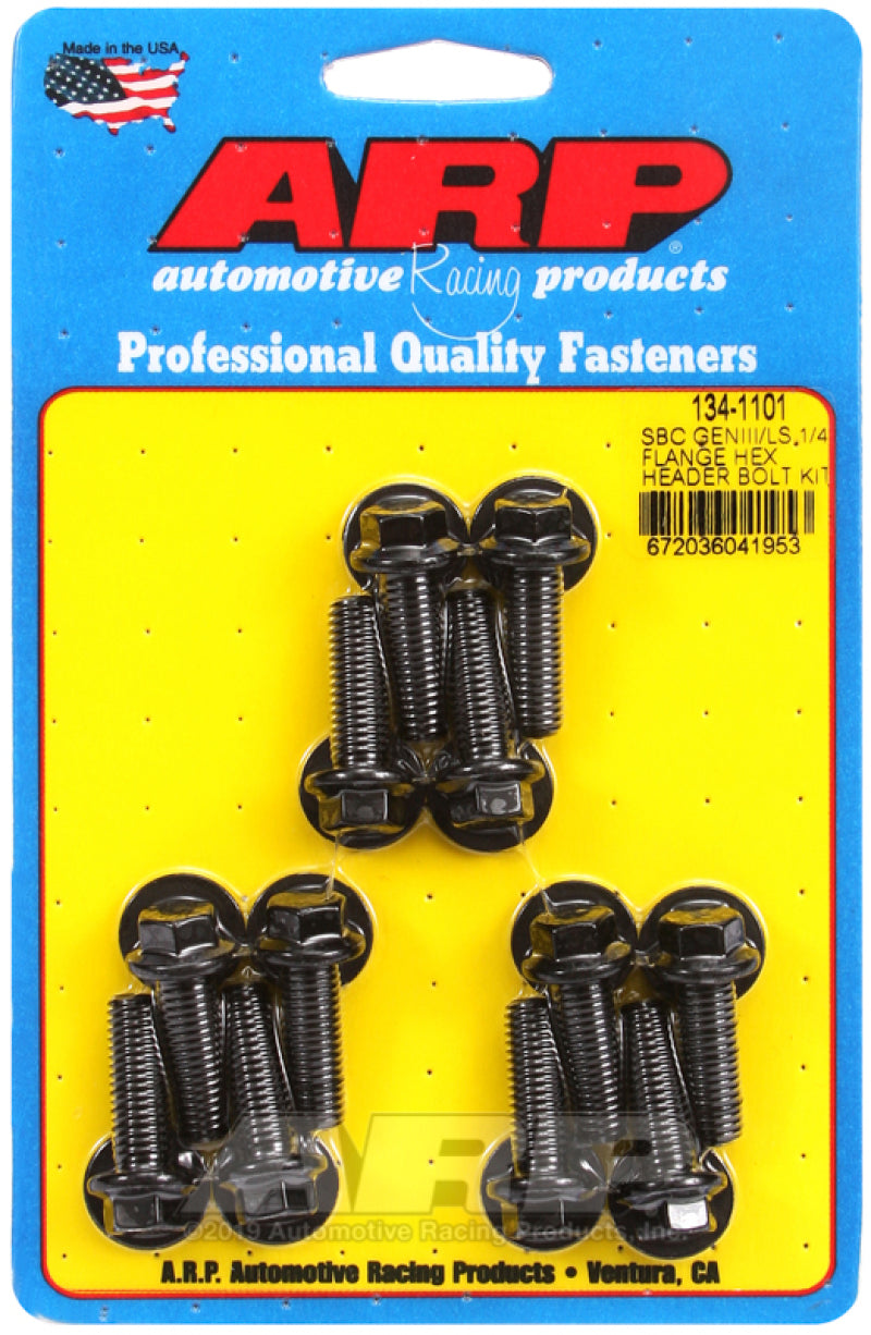 ARP Header Bolt - 8 mm x 1.25 Thread - 0.984 in Long - Hex Head - Washers Included - Chromoly - Black Oxide - GM LS-Series - Set of 12