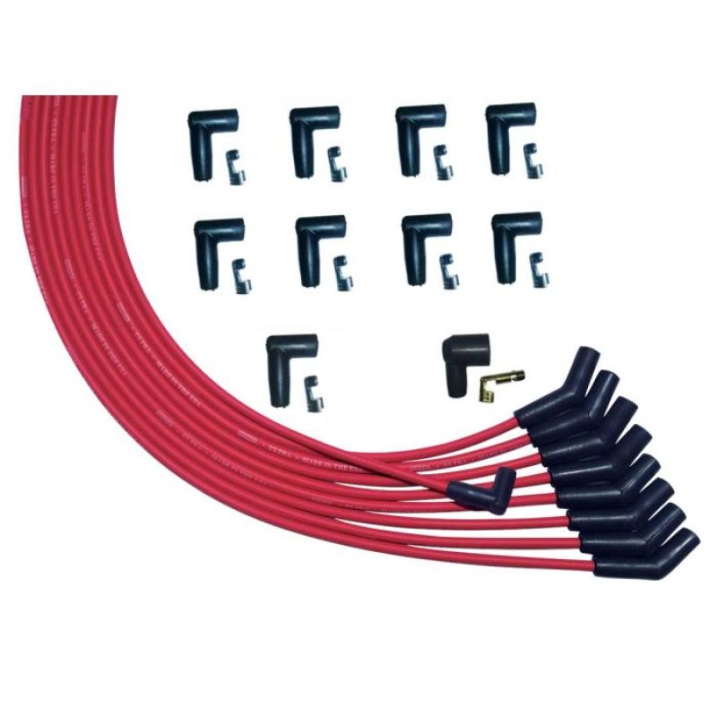 Moroso Ultra Spiral Core 8 mm Spark Plug Wire Set - Red - 135 Degree Plug Boots - HEI Style Terminal - Universal 8-Cylinder