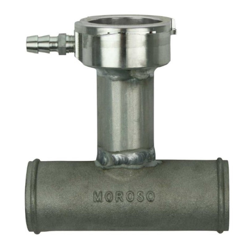 Moroso Extended Filler Neck - Hose Mount - 1-1/2 in Hose to 1-1/2 in Hose - 1/8 in NPT Hose Barb