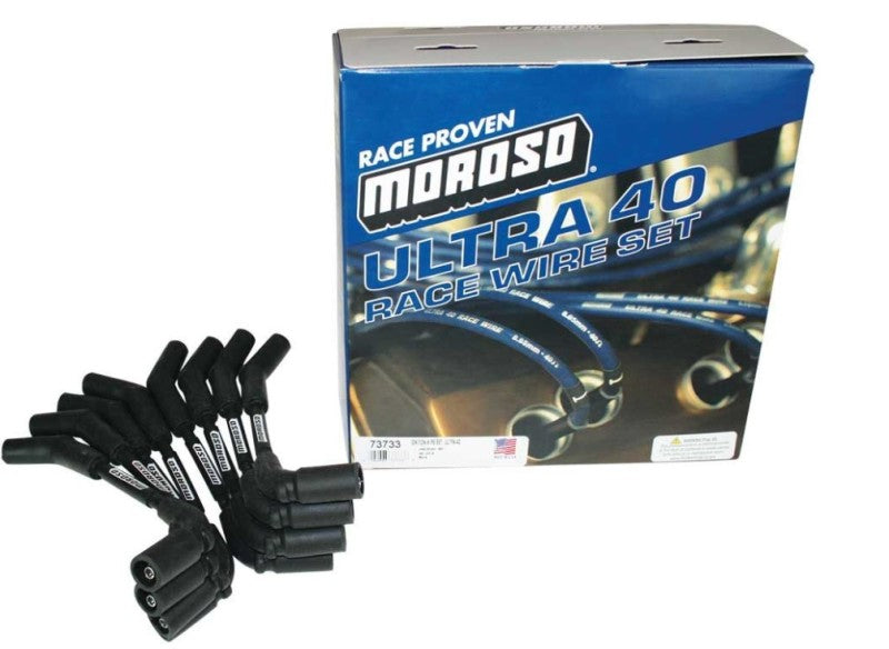 Moroso Ultra 40 Spiral Core Spark Plug Wire Set - 8 mm - Black - 45 Degree Plug Boots - HEI Style Terminal - Big Block Chevy