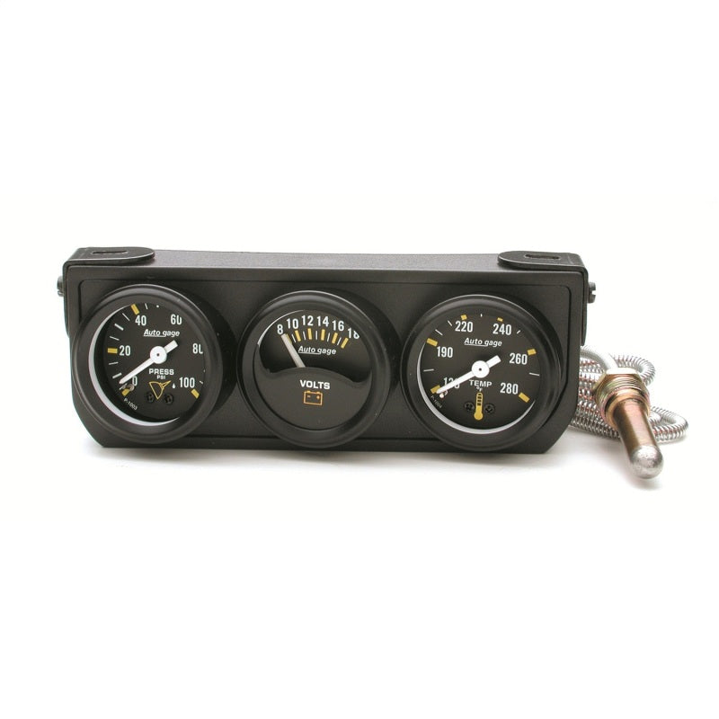 Auto Gage Mechanical Mini Oil/Volt/Water Black Console - 2-1/16 in.