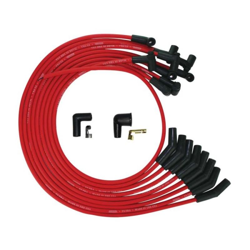 Moroso Ultra Spiral Core 8 mm Spark Plug Wire Set - Red - 135 Degree Plug Boots - HEI Style Terminal - Small Block Ford 52072