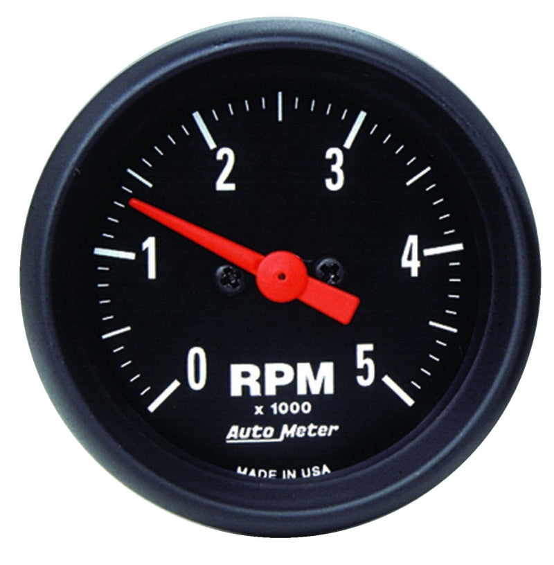 Auto Meter Z-Series 5000 RPM Tachometer - Electric - Analog - 2-1/16 in Diameter - Dash Mount - Black Face