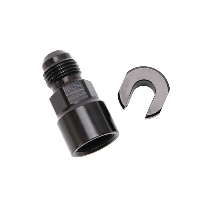 Russell Performance Products Fuel Injection Adapter Fitting Straight 6 AN Male to 5/16" Female Quick Connect Aluminum - Black Anodize