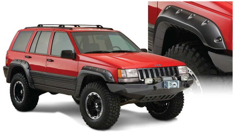 Bushwacker Pocket Style Fender Flare - Front/Rear - 2" Wide - Textured - Plastic - Black - Jeep Grand Cherokee 1993-98 (Set of 4)