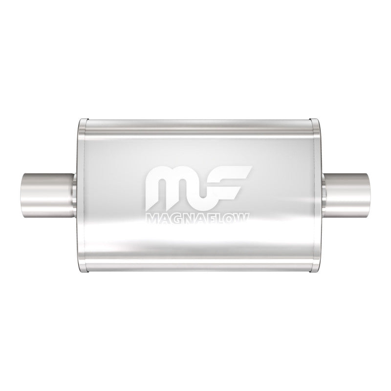 Magnaflow Muffler - 3 in Center Inlet - 3 in Center Outlet - 18 x 9 x 4 in Oval Body - 24 in Long - Stainless - Satin