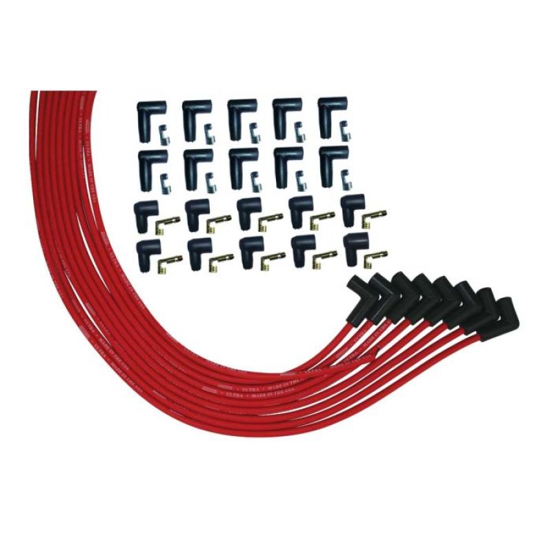 Moroso Ultra Spiral Core 8 mm Spark Plug Wire Set - Red - 90 Degree Plug Boots - HEI / Socket Style - Universal 8-Cylinder