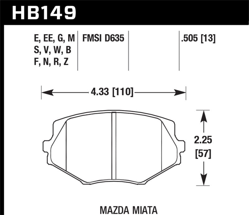 Hawk Brake Pads Front Mazda Miata MX-5 DTC-60