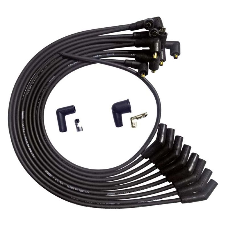 Moroso Ultra Spiral Core 8 mm Spark Plug Wire Set - Black - 135 Degree Plug Boots - Socket Style - Small Block Ford 51073