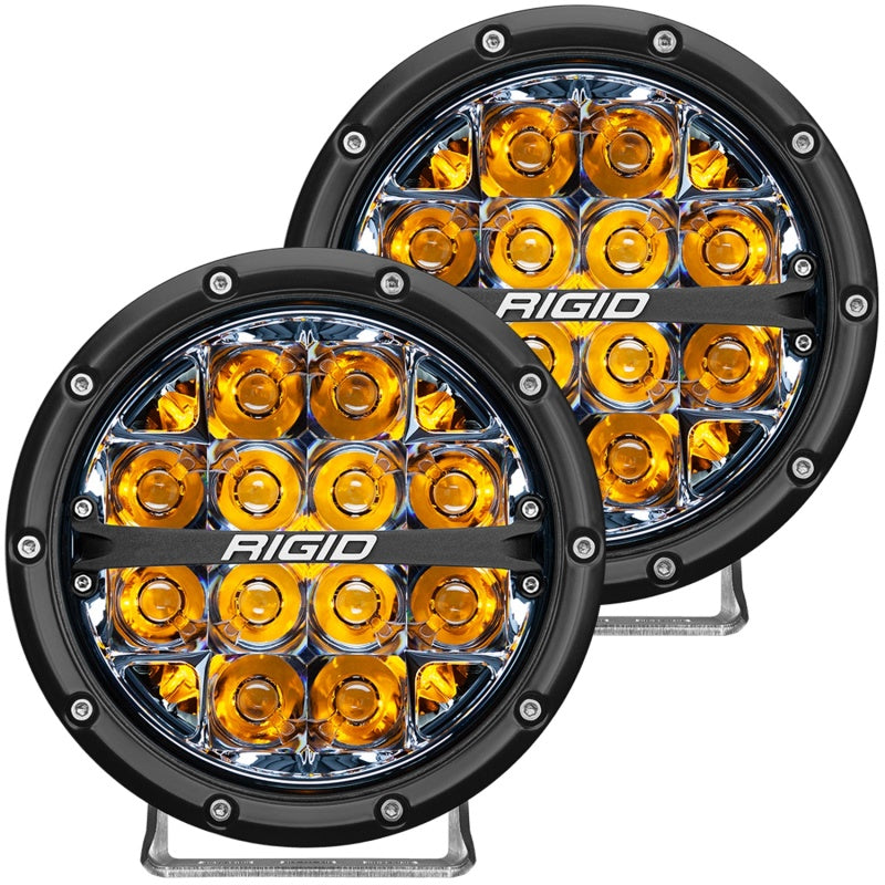 Rigid Industries 360 Series LED Fog / Spot Light Assembly - 12 LEDs - Amber - 6 in Diameter - Surface Mount - Black (Pair)