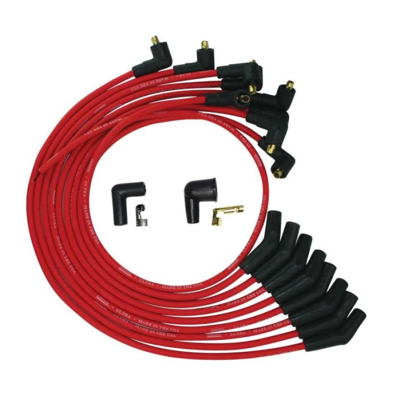 Moroso Ultra Spiral Core 8 mm Spark Plug Wire Set - Red - 135 Degree Plug Boots - Socket Style - Small Block Ford 52071