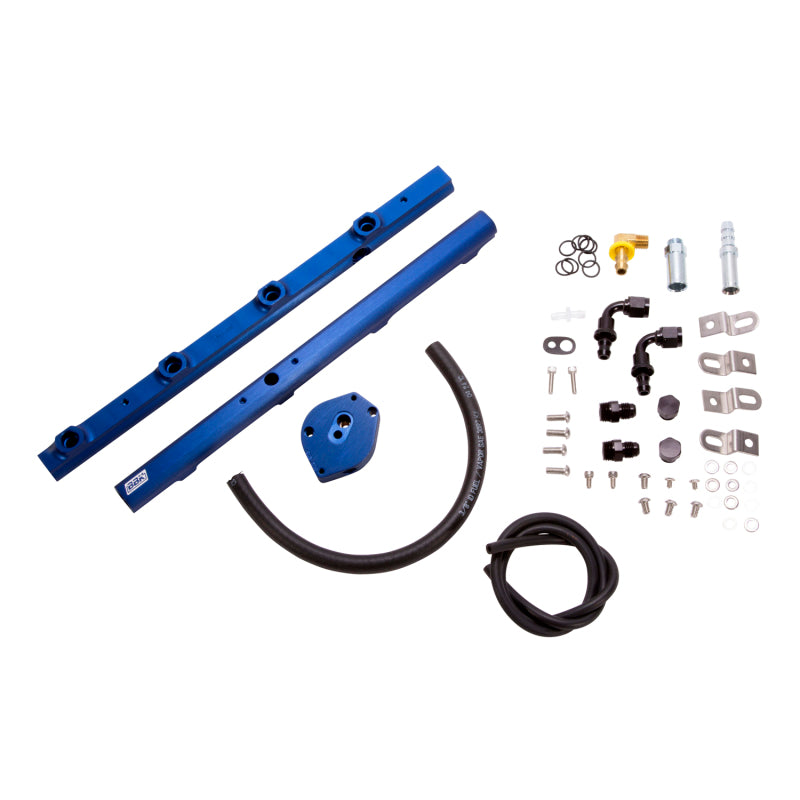 BBK Performance High-Flow Fuel Rail Kit 6 AN Female O-ring Inlet/Outlet Aluminum Blue Anodize - Hardware Included