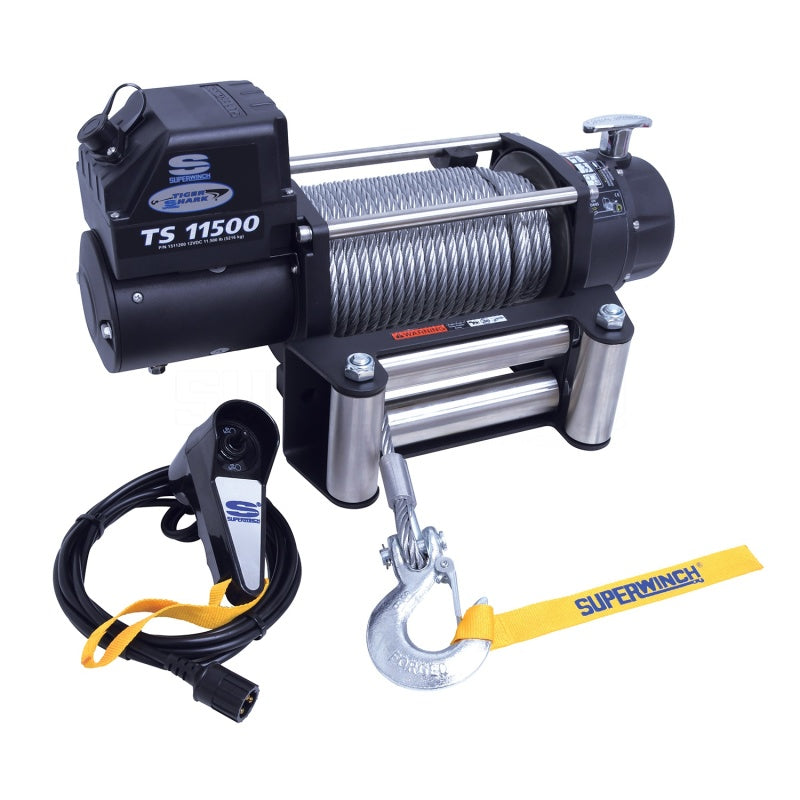 Superwinch Tiger Shark 11500 Winch - 11500 lb. Capacity - Roller Fairlead - 12 Ft. Remote - 3/8" x 84 Ft. Steel Rope - 12V